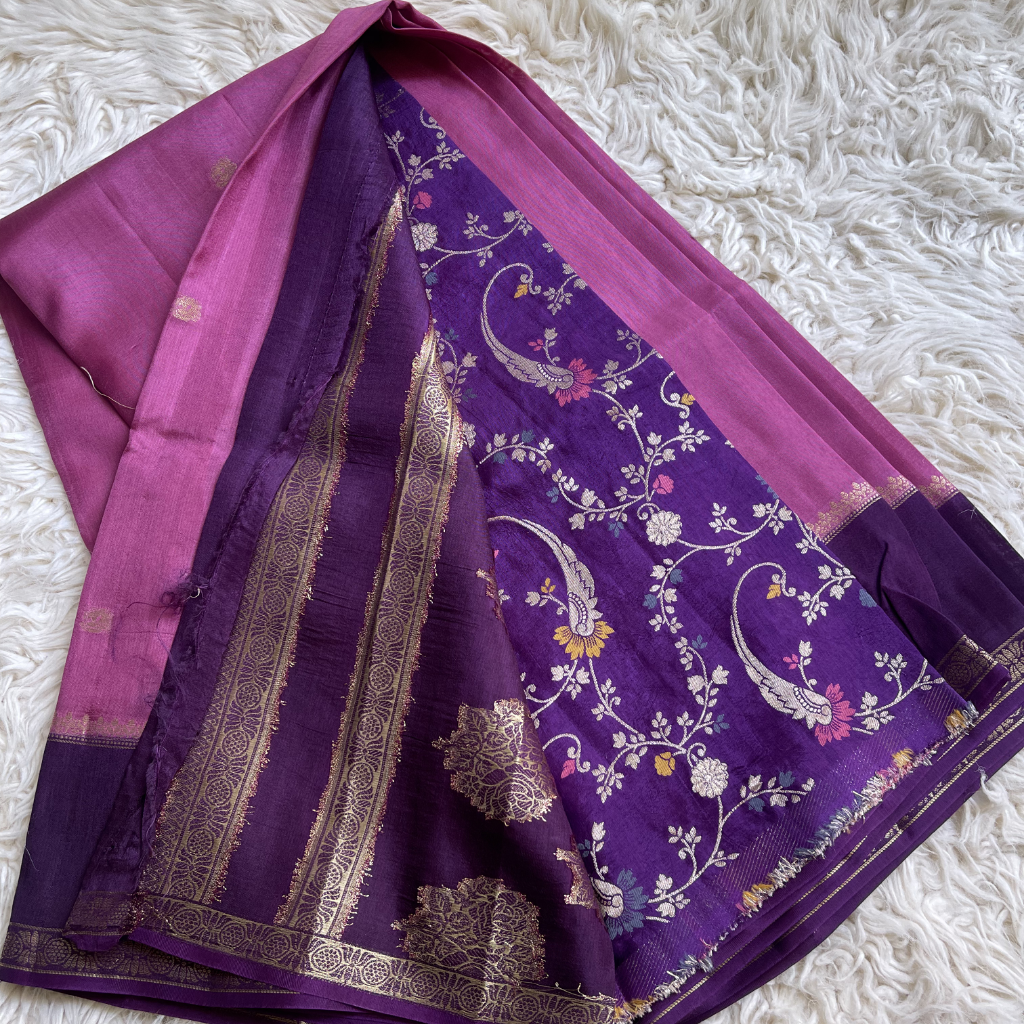 Viscous Dola silk Purple With Golden Border Saree