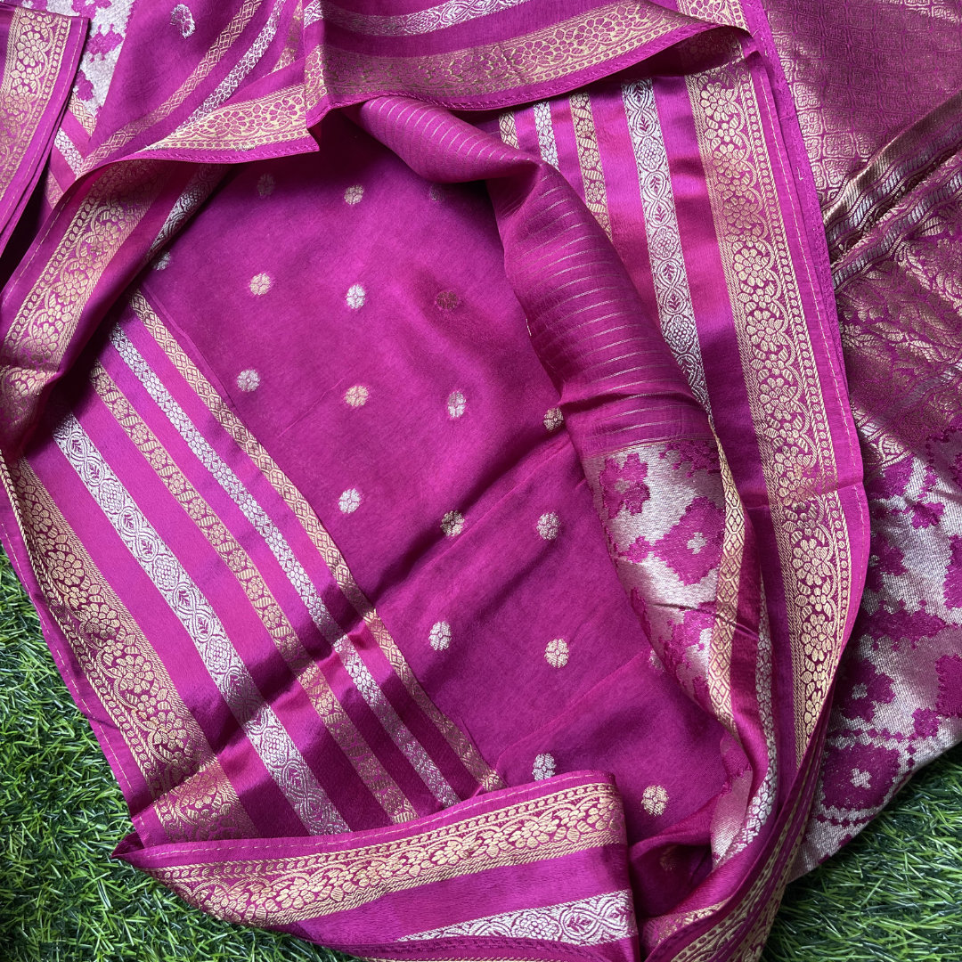 Premium Patola Silk Saree with Silver & Golden Zari Weaving | Designer Big Border