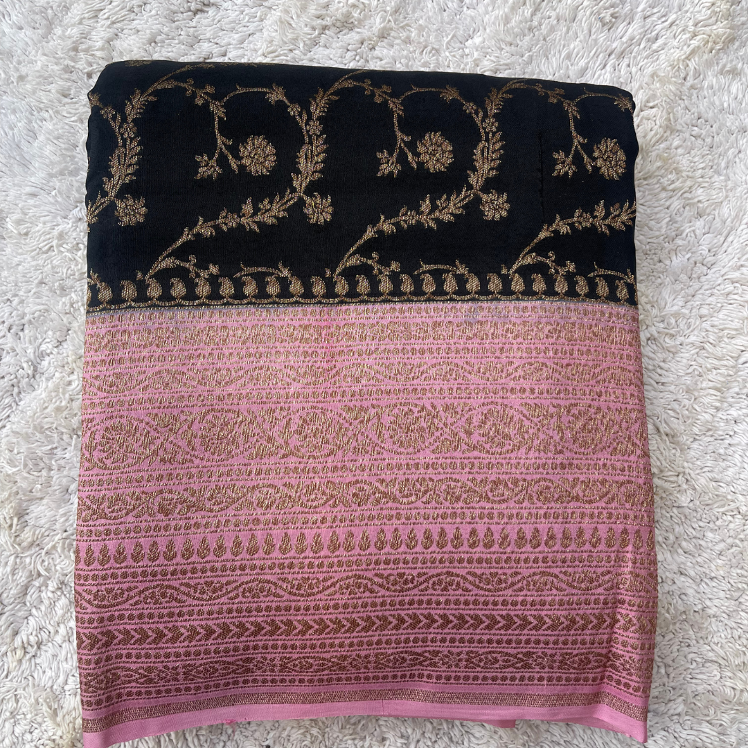 Pure Banarasi Crepe Silk Saree with Traditional Zari Weaving | Lightweight Festival & Wedding Saree