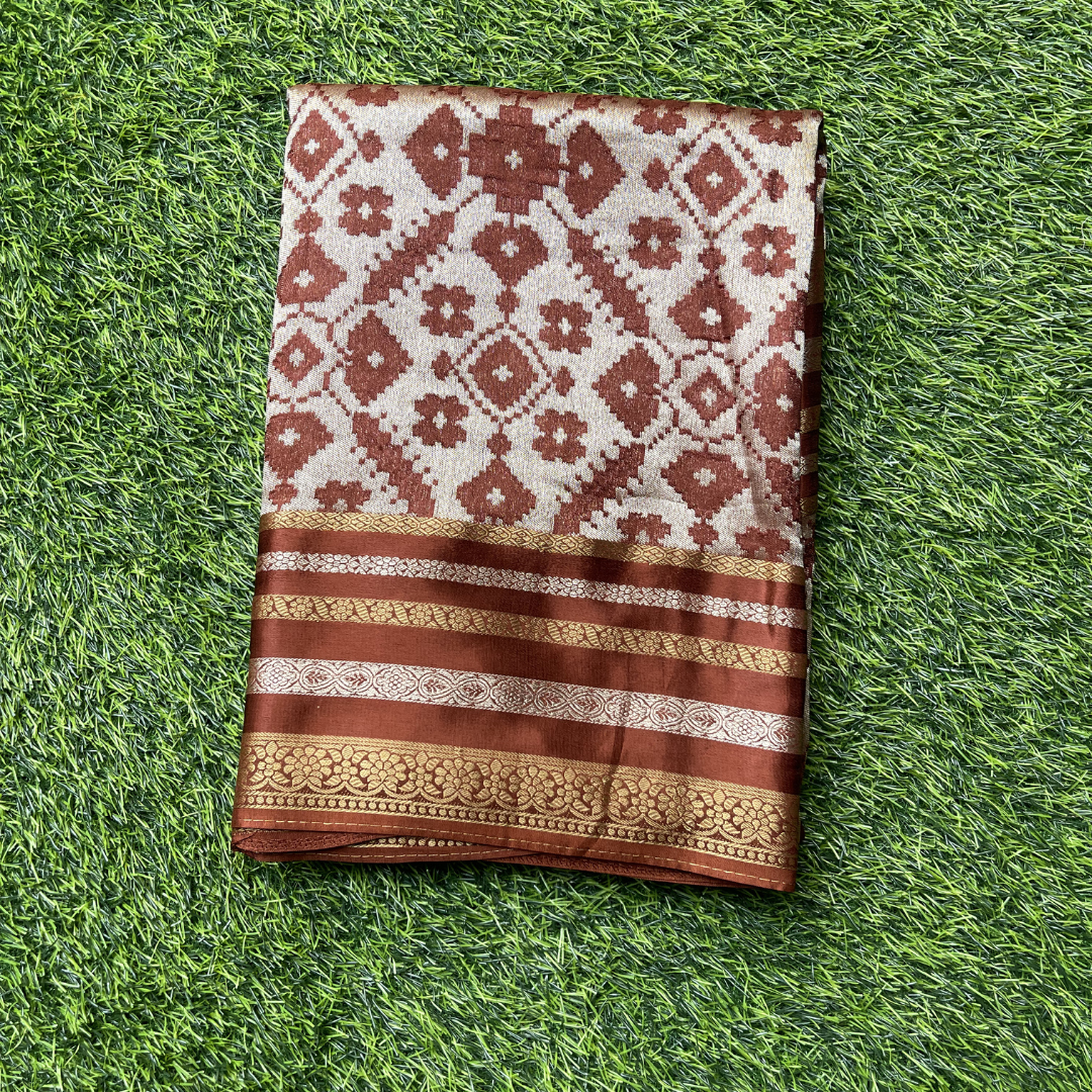 Premium Patola Silk Saree with Silver & Golden Zari Weaving | Designer Big Border