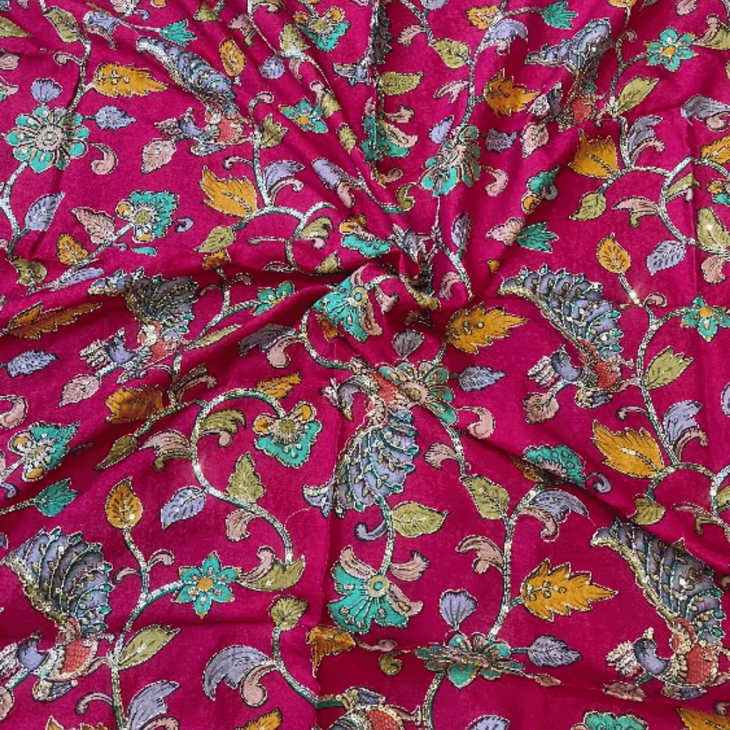 Pink Kalamkari Pure Crape Blouse Material 1 Meter