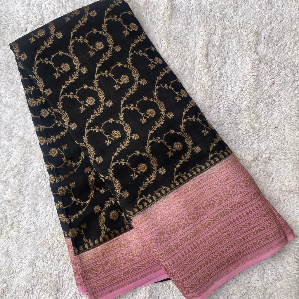 Pure Banarasi Crepe Silk Saree with Traditional Zari Weaving | Lightweight Festival & Wedding Saree