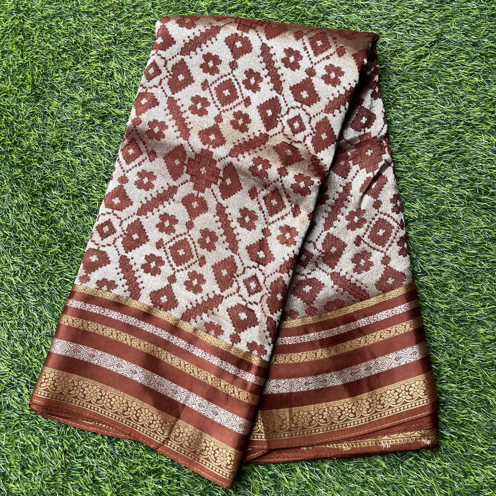 Premium Patola Silk Saree with Silver & Golden Zari Weaving | Designer Big Border