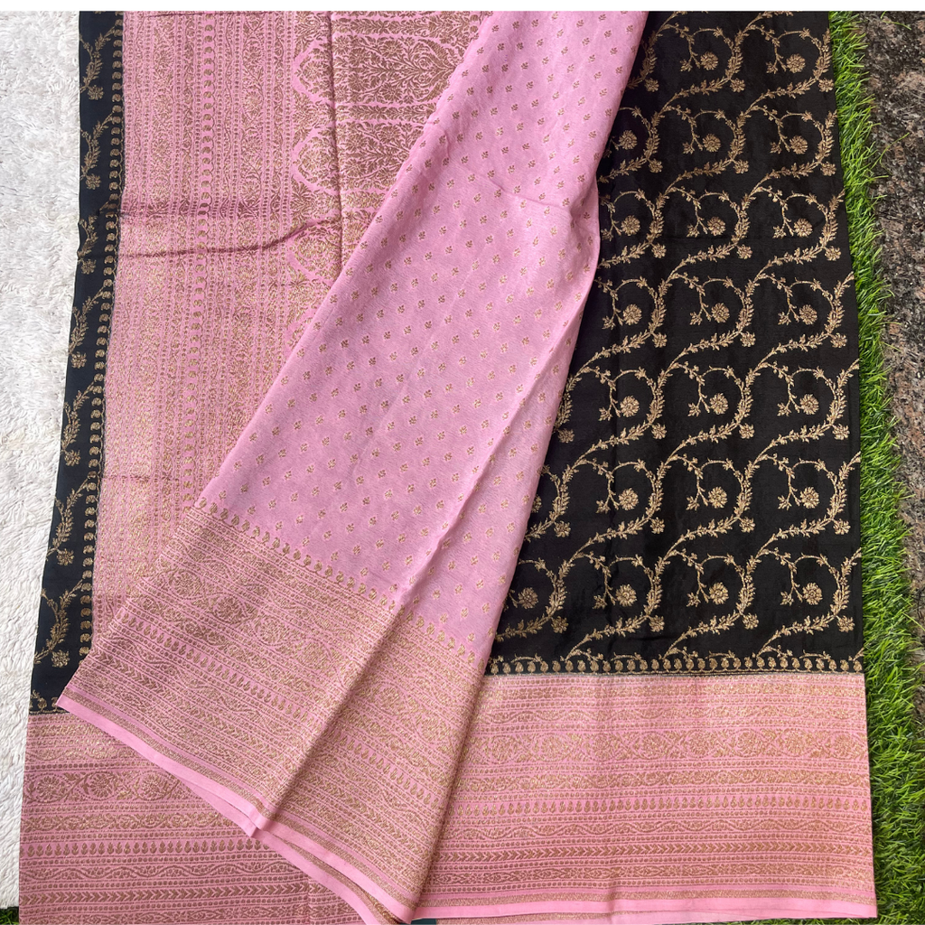 Pure Banarasi Crepe Silk Saree with Traditional Zari Weaving | Lightweight Festival & Wedding Saree