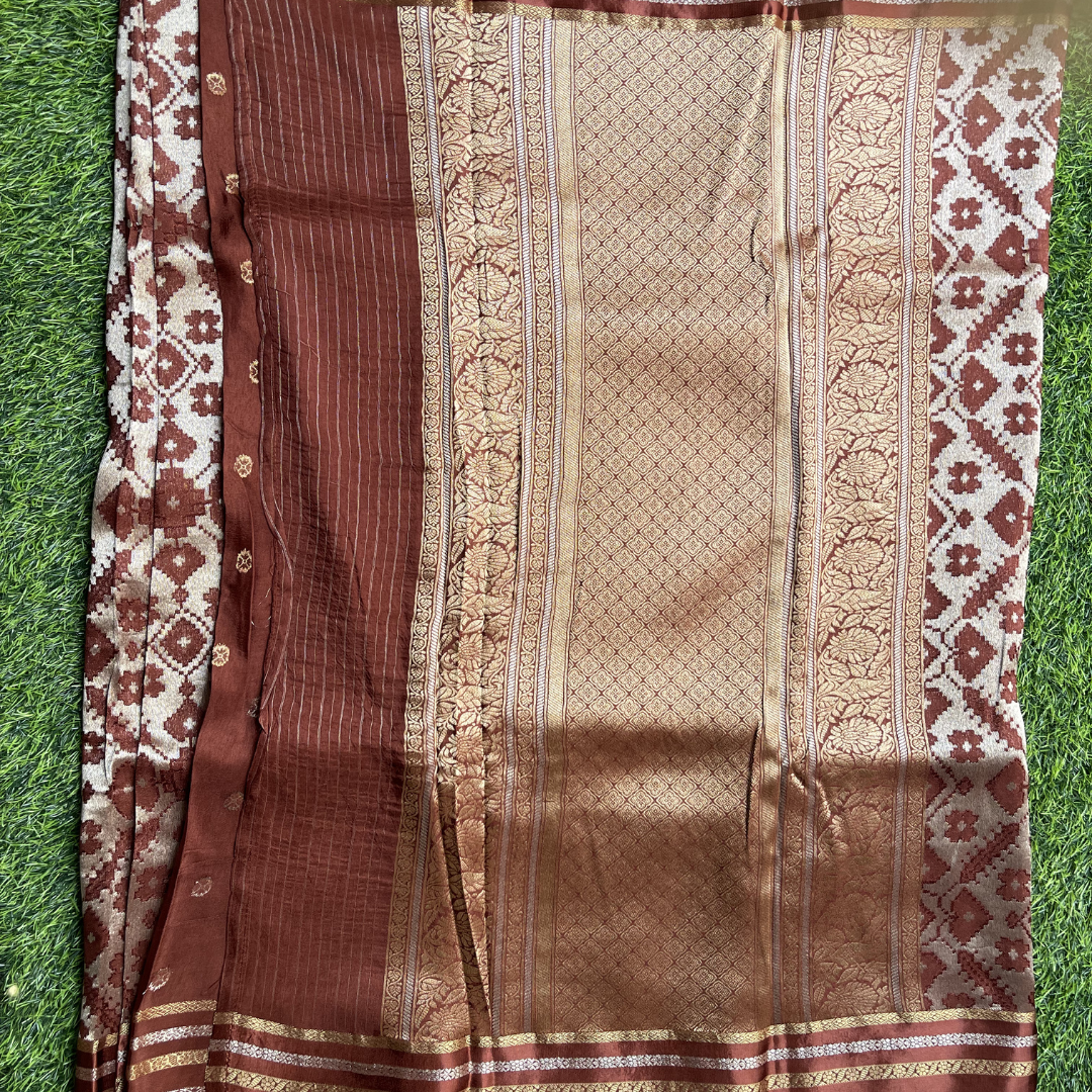 Premium Patola Silk Saree with Silver & Golden Zari Weaving | Designer Big Border