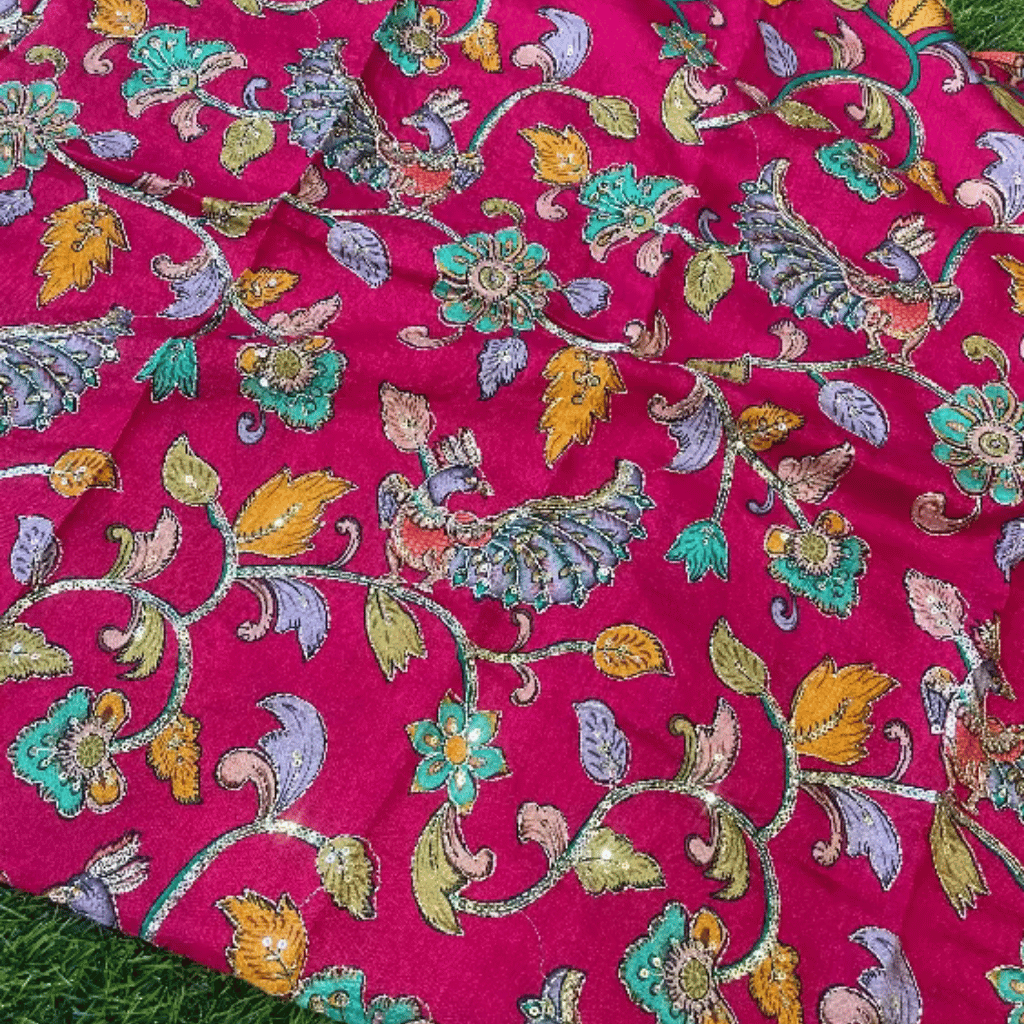 Pink Kalamkari Pure Crape Blouse Material 1 Meter