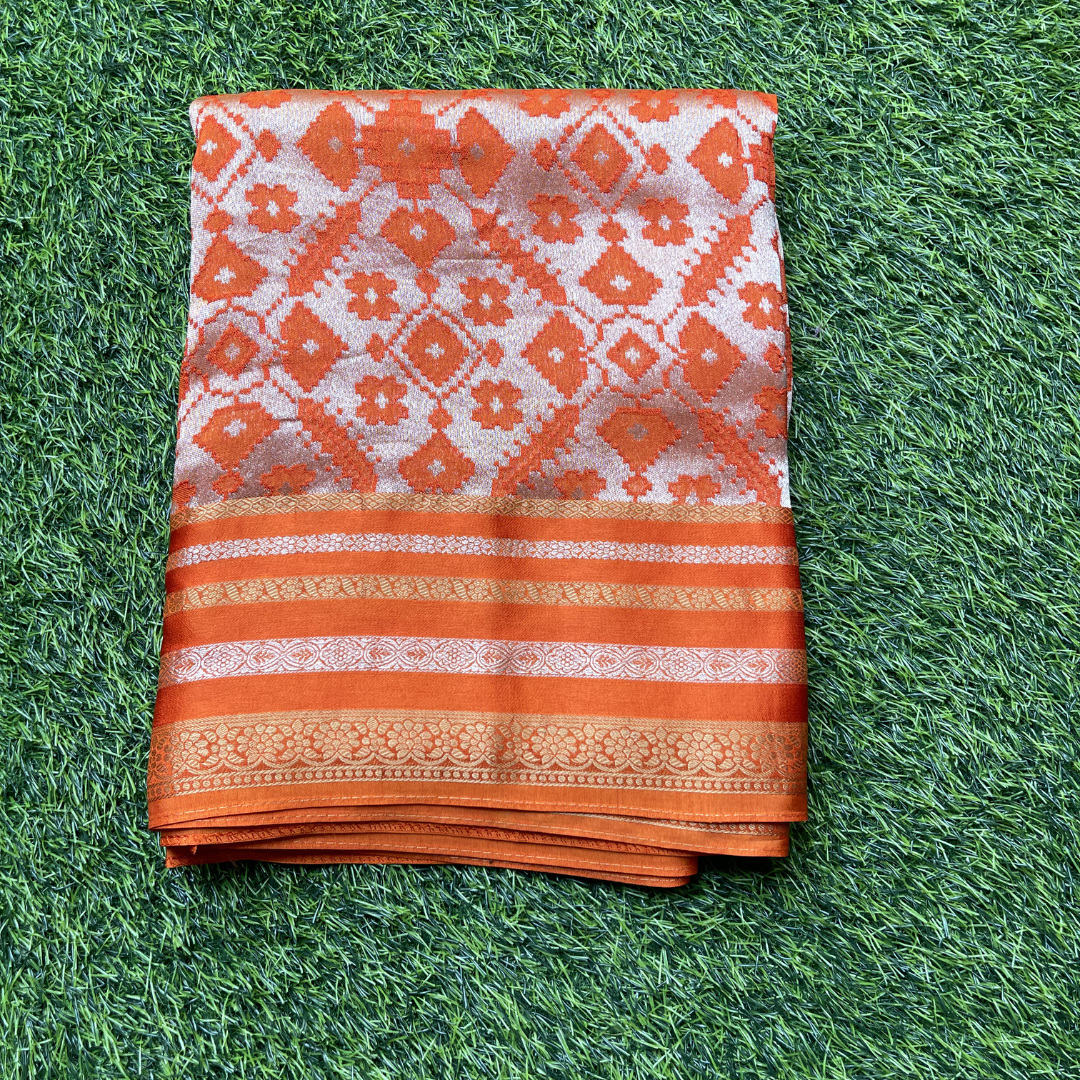 Premium Patola Silk Saree with Silver & Golden Zari Weaving | Designer Big Border