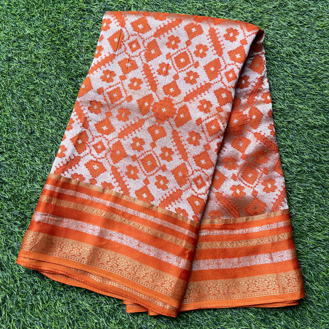 Premium Patola Silk Saree with Silver & Golden Zari Weaving | Designer Big Border