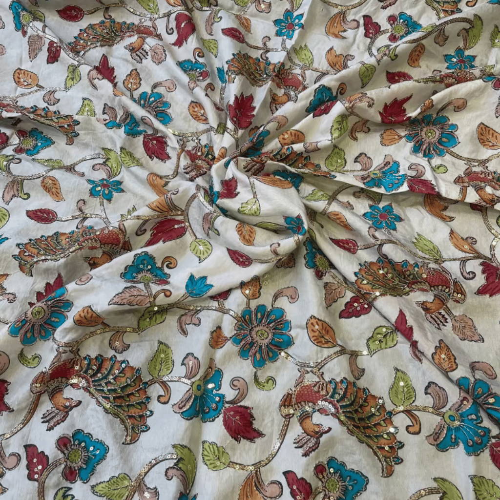 White Kalamkari Pure Crape Blouse Material 1 Meter