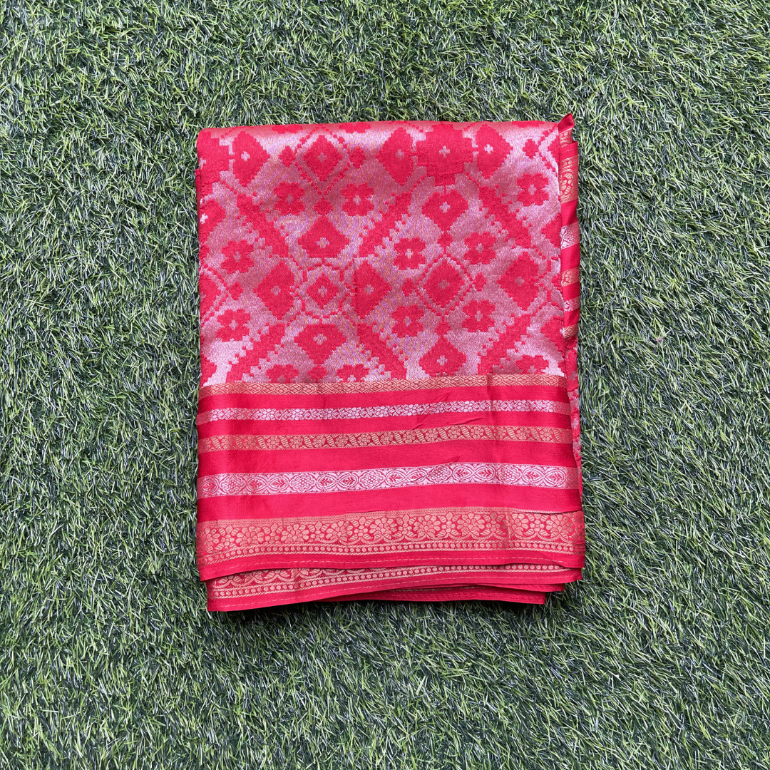 Premium Patola Silk Saree with Silver & Golden Zari Weaving | Designer Big Border
