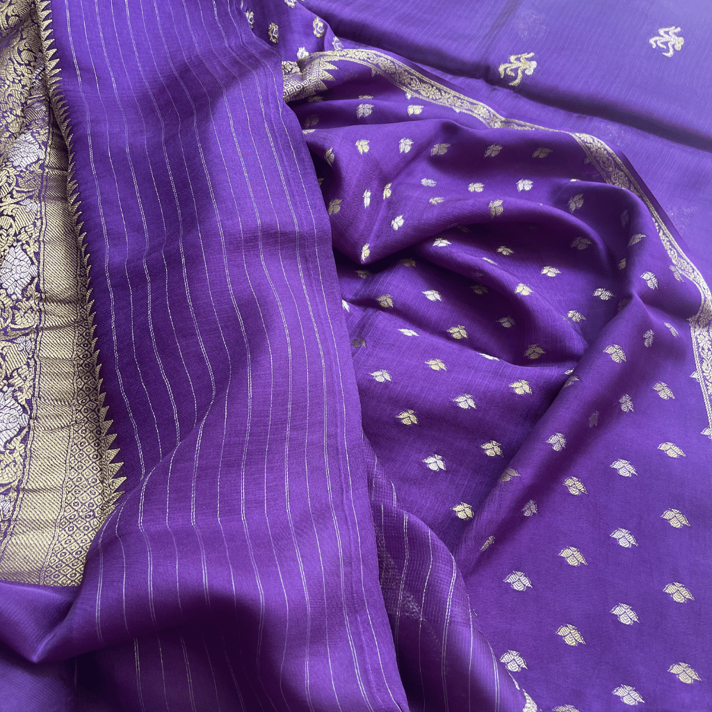 Manipuri Purple Saree with gold embroidery