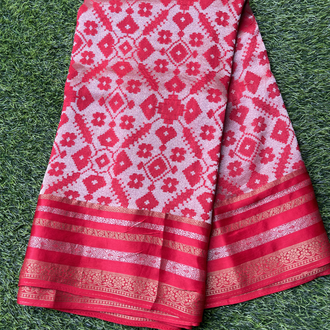 Premium Patola Silk Saree with Silver & Golden Zari Weaving | Designer Big Border