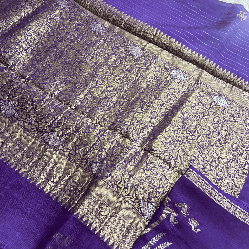 Manipuri Purple Saree with gold embroidery