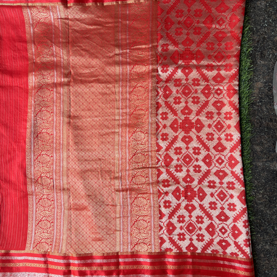 Premium Patola Silk Saree with Silver & Golden Zari Weaving | Designer Big Border