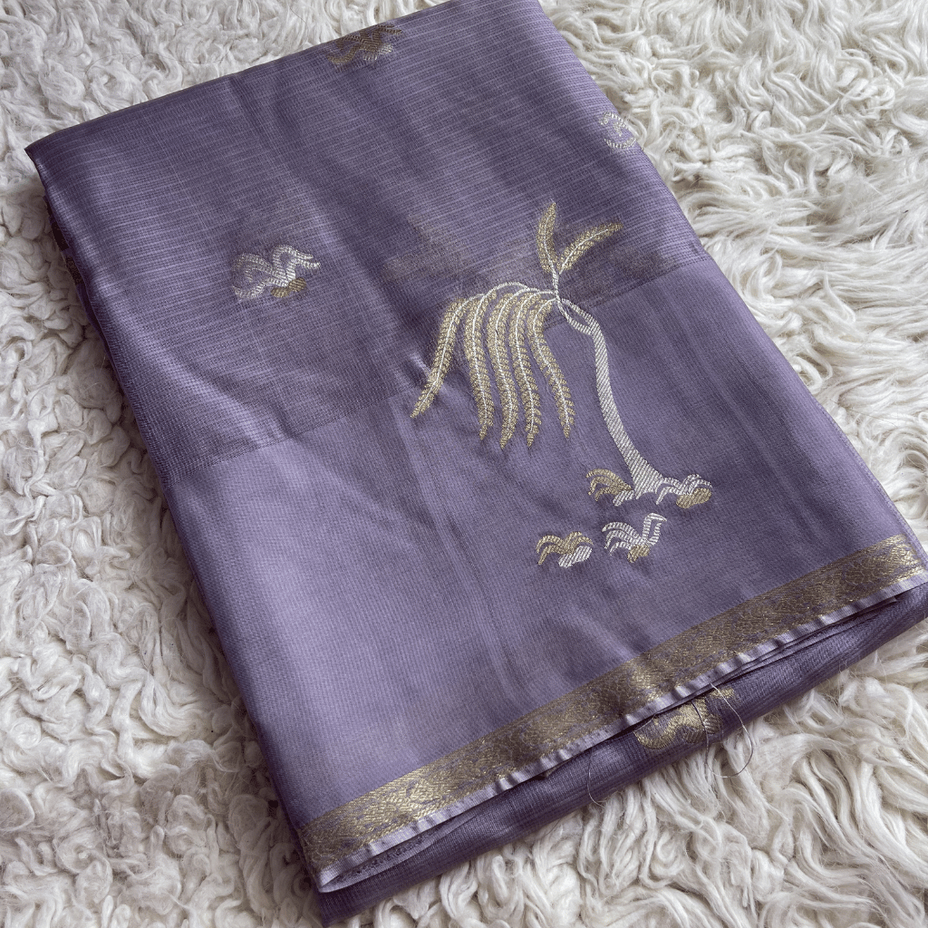 Manipuri Grey Saree With Gold Embroidery