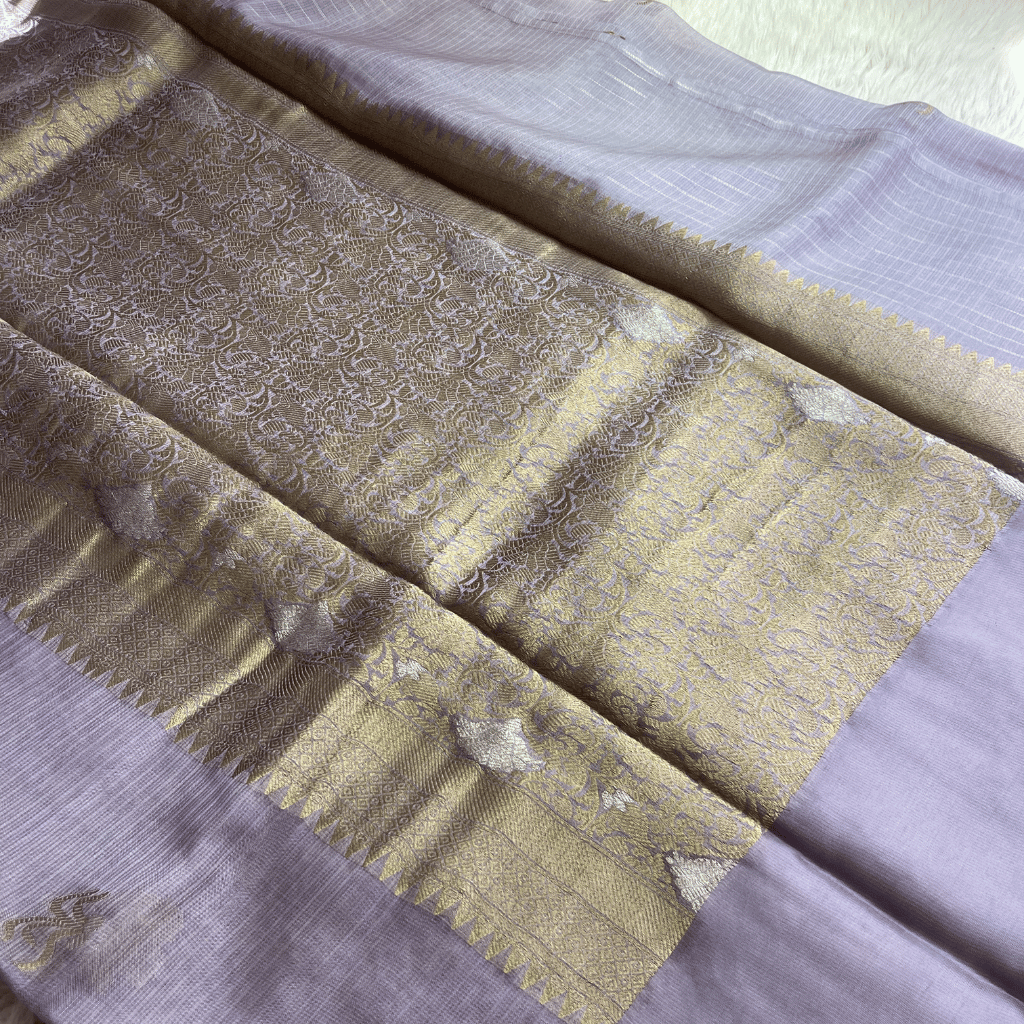 Manipuri Grey Saree With Gold Embroidery