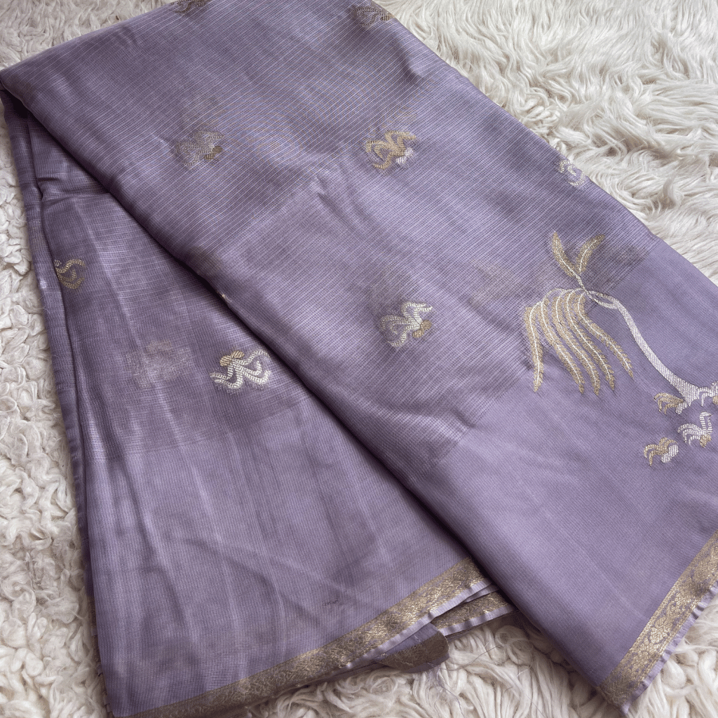 Manipuri Grey Saree With Gold Embroidery