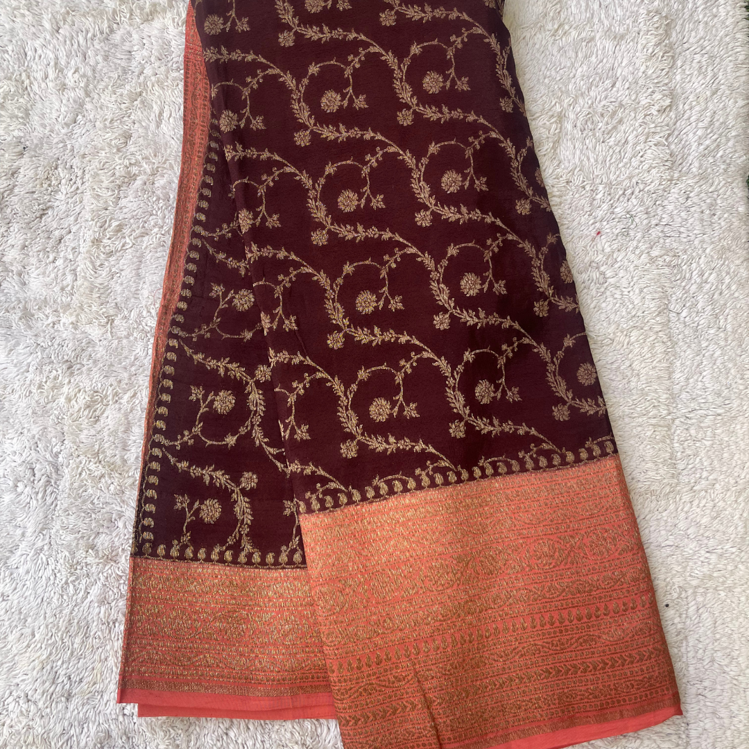Pure Banarasi Crepe Silk Saree with Traditional Zari Weaving | Lightweight Festival & Wedding Saree