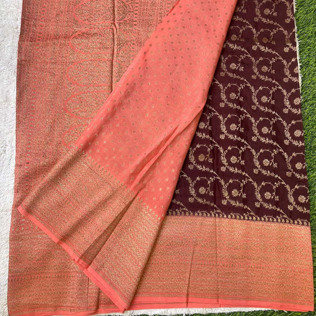 Pure Banarasi Crepe Silk Saree with Traditional Zari Weaving | Lightweight Festival & Wedding Saree