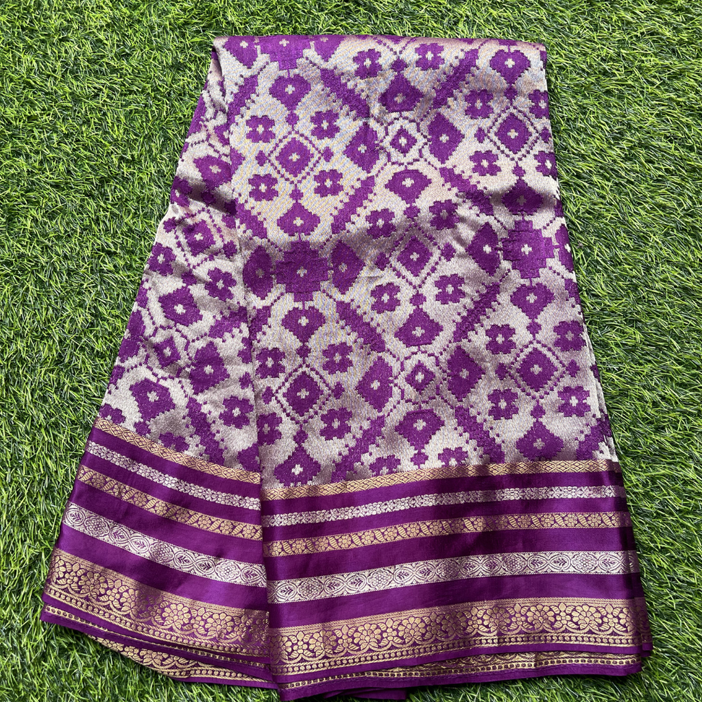 Premium Patola Silk Saree with Silver & Golden Zari Weaving | Designer Big Border