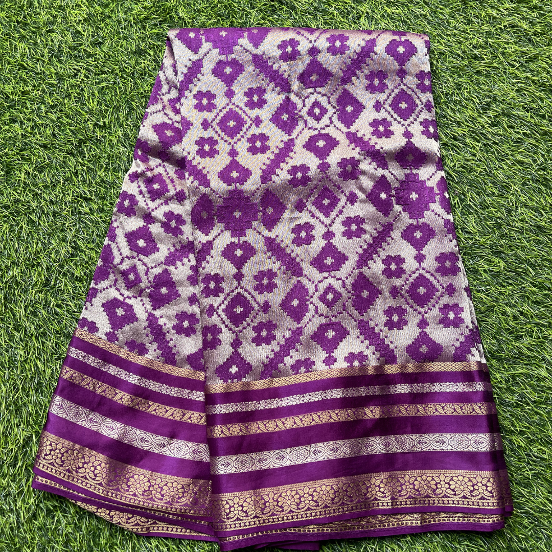 Premium Patola Silk Saree with Silver & Golden Zari Weaving | Designer Big Border