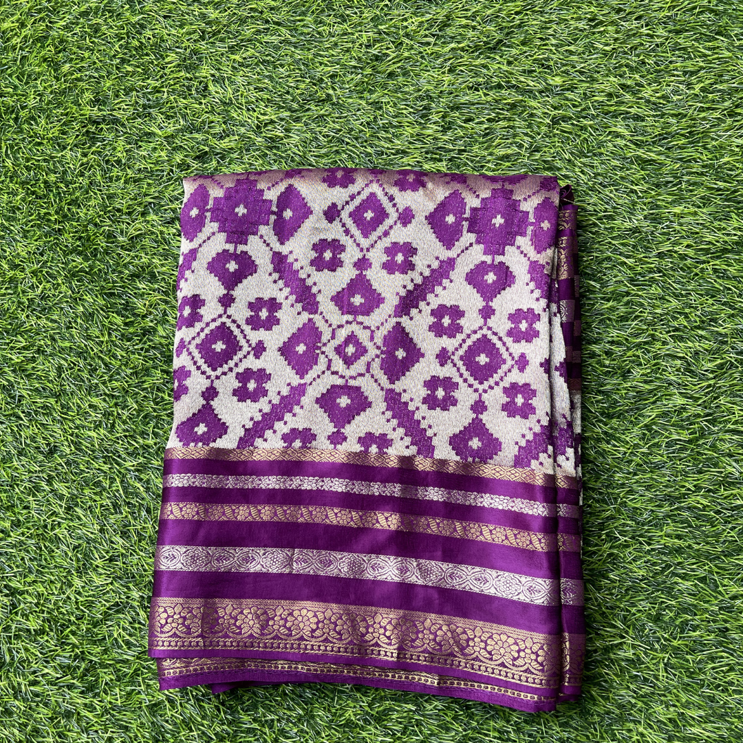 Premium Patola Silk Saree with Silver & Golden Zari Weaving | Designer Big Border