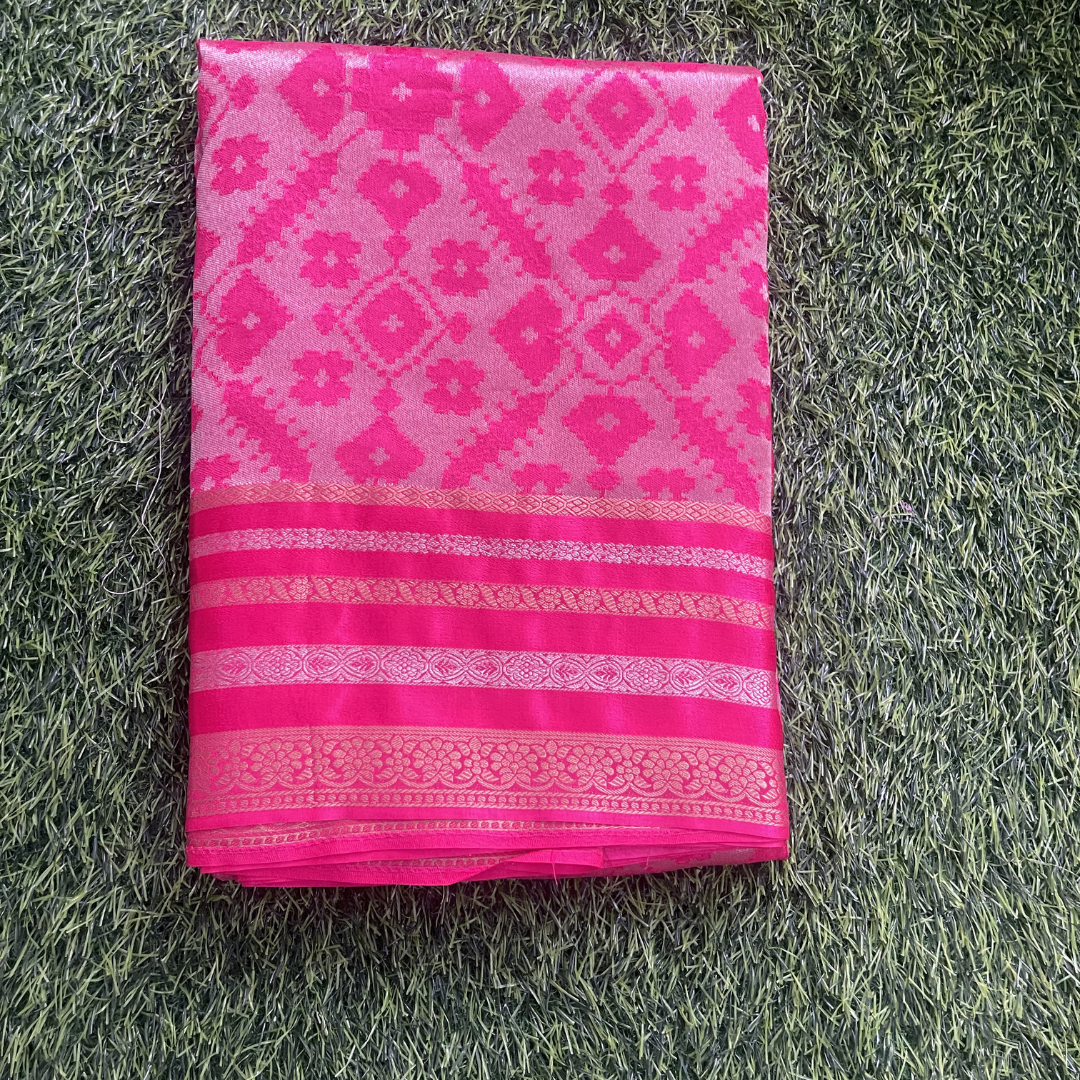 Premium Patola Silk Saree with Silver & Golden Zari Weaving | Designer Big Border