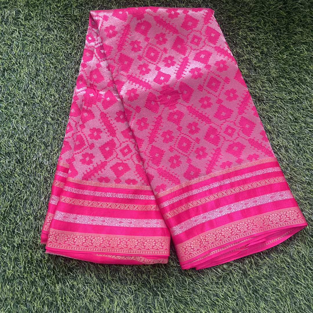 Premium Patola Silk Saree with Silver & Golden Zari Weaving | Designer Big Border