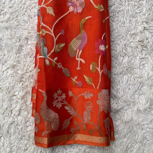 Orange Authentic Manipuri Saree with Bird & Animal Woven Motifs | Lightweight Handwoven Festival & Wedding Saree