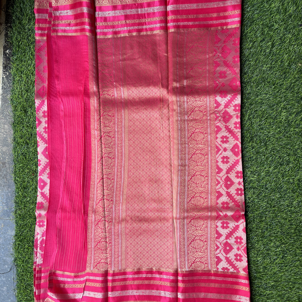Premium Patola Silk Saree with Silver & Golden Zari Weaving | Designer Big Border