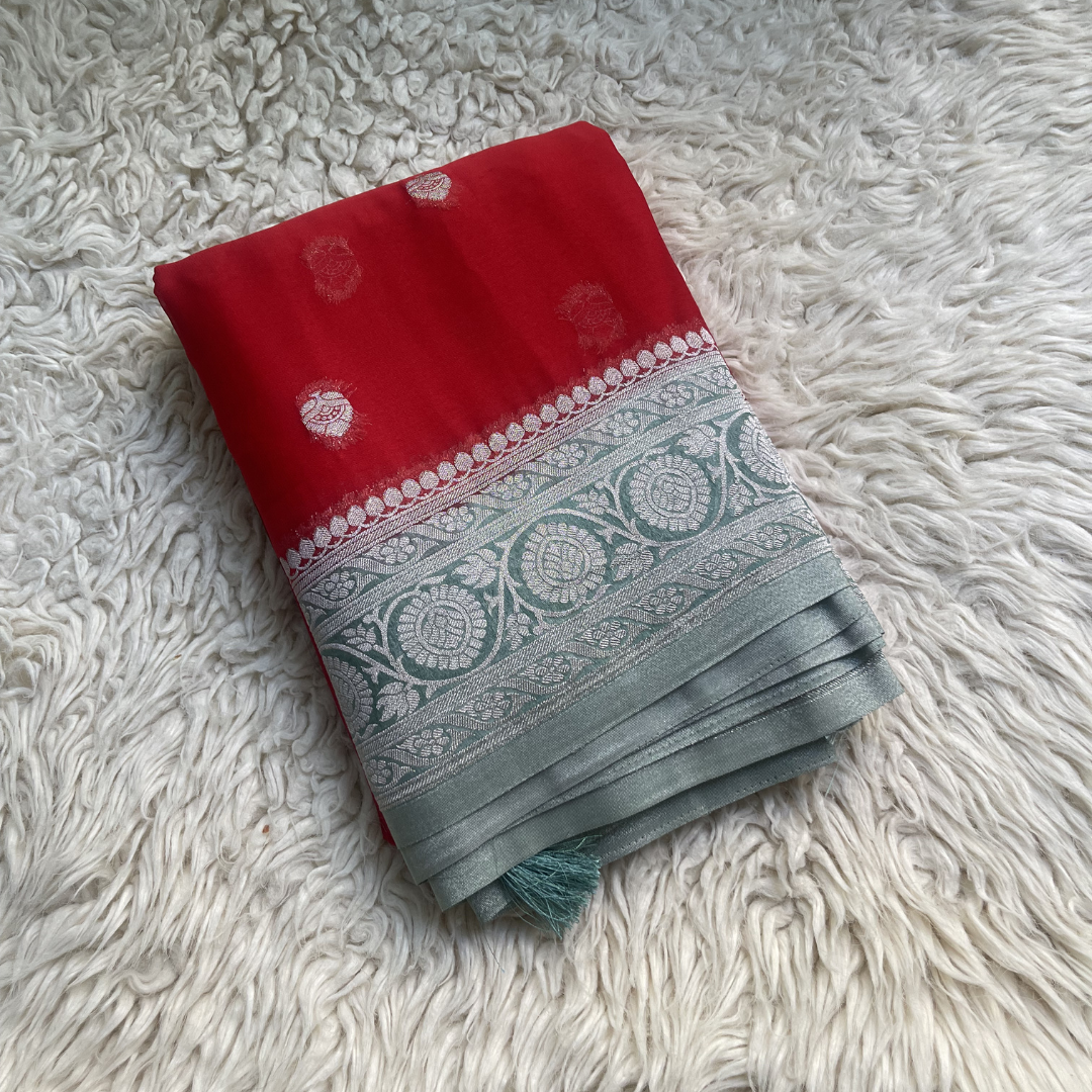 Pure Chiffon Saree With Matching Color Borders