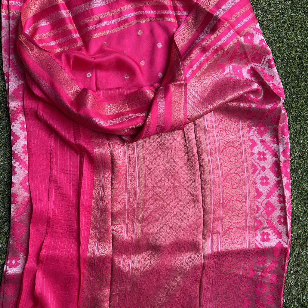 Premium Patola Silk Saree with Silver & Golden Zari Weaving | Designer Big Border