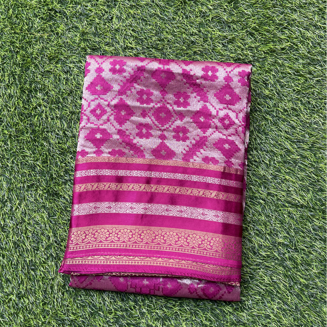 Premium Patola Silk Saree with Silver & Golden Zari Weaving | Designer Big Border
