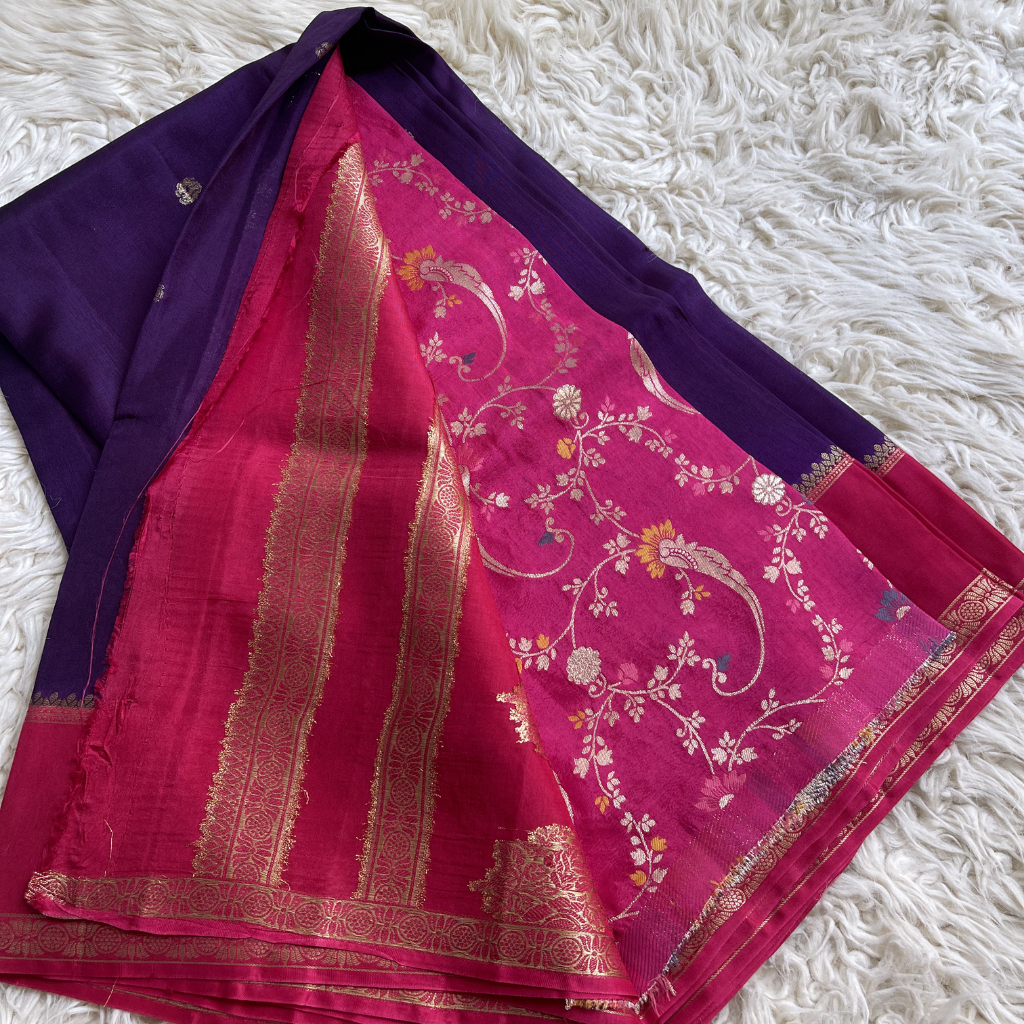 Viscous Dola Silk With Purple And Pink Saree