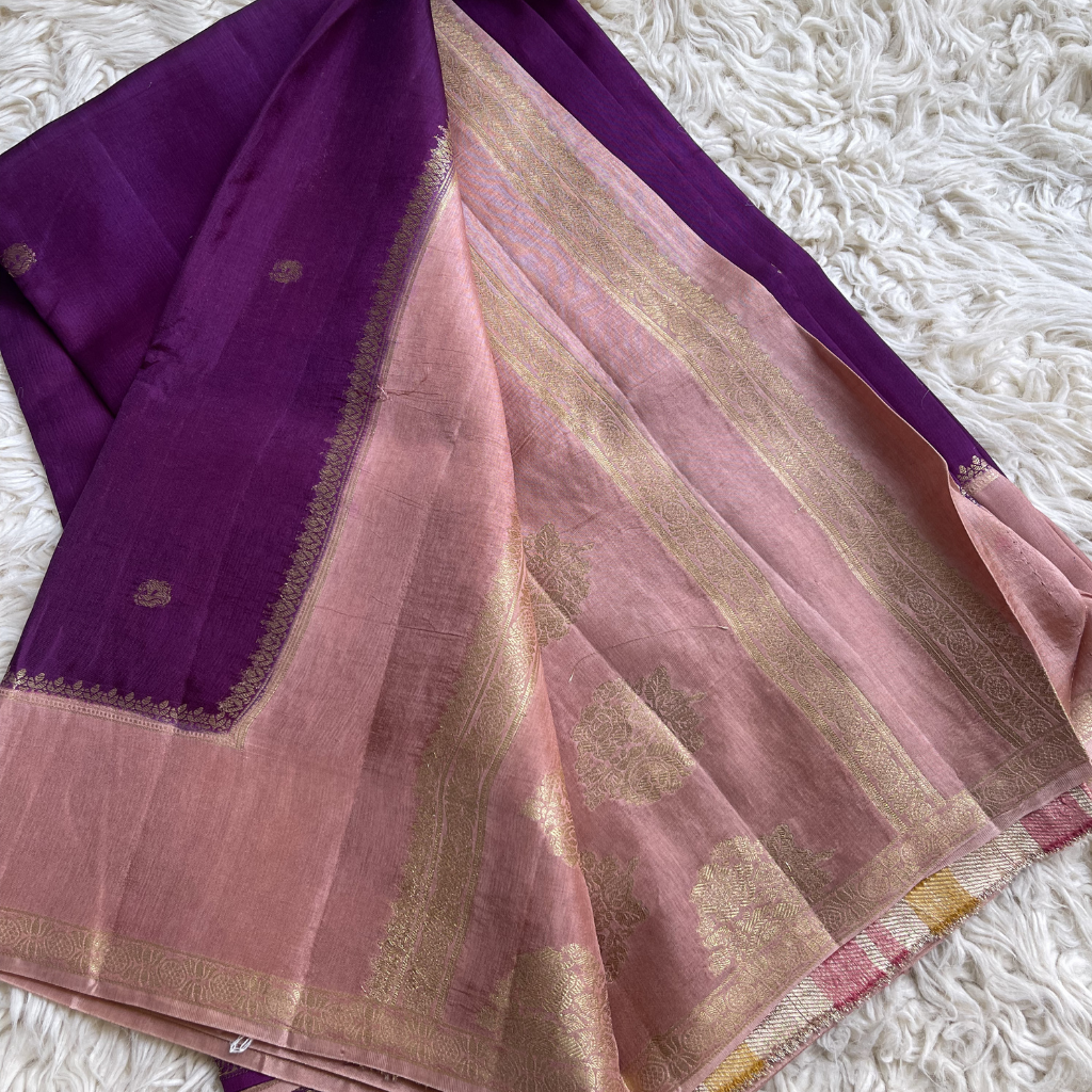 Viscous Dola Silk Purple Saree With Pink Border