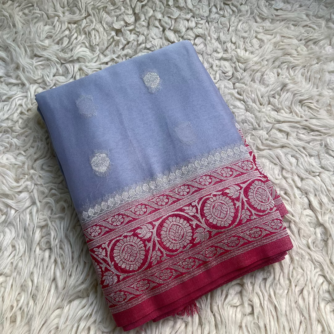 Pure Chiffon Saree With Matching Color Borders