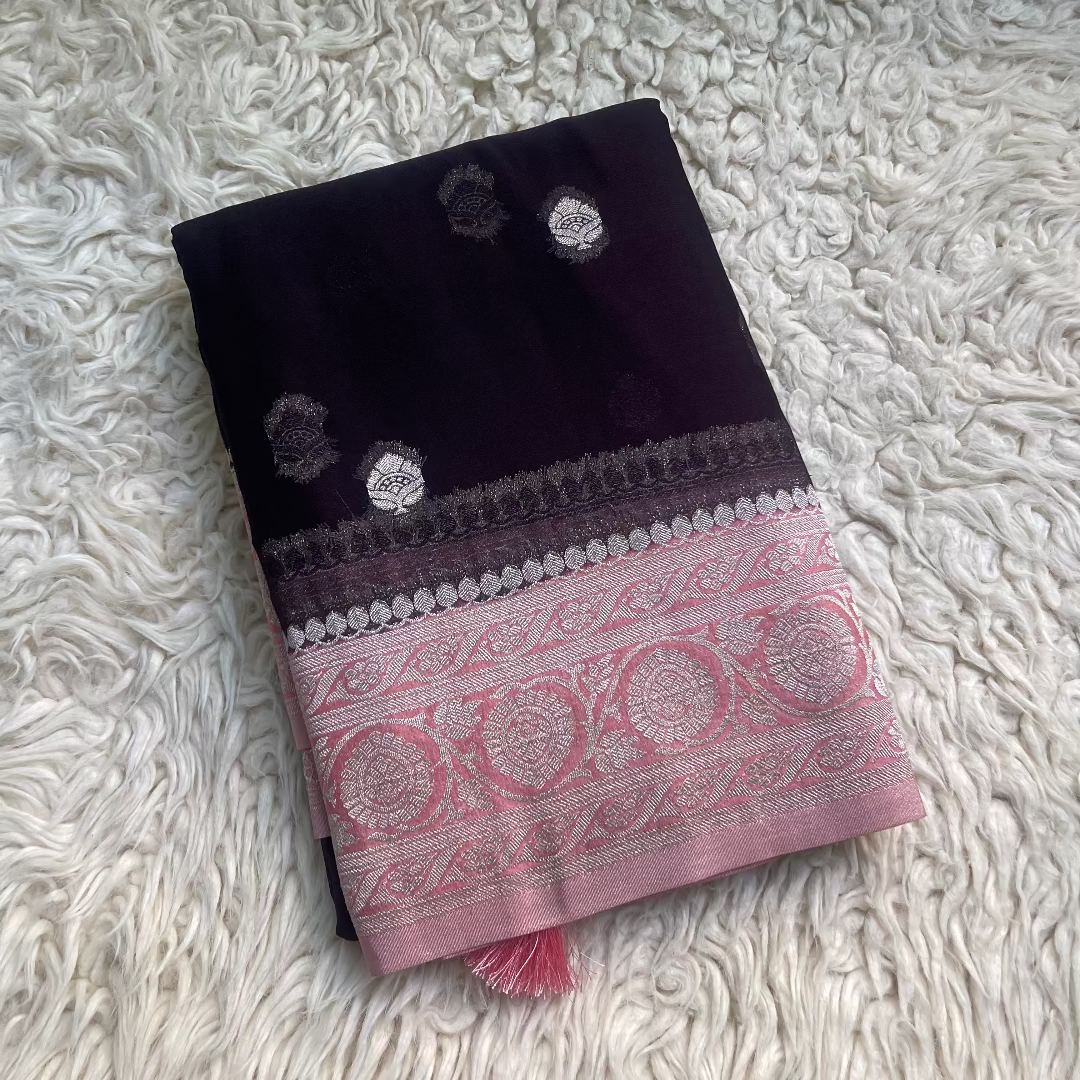 Pure Chiffon Saree With Matching Color Borders