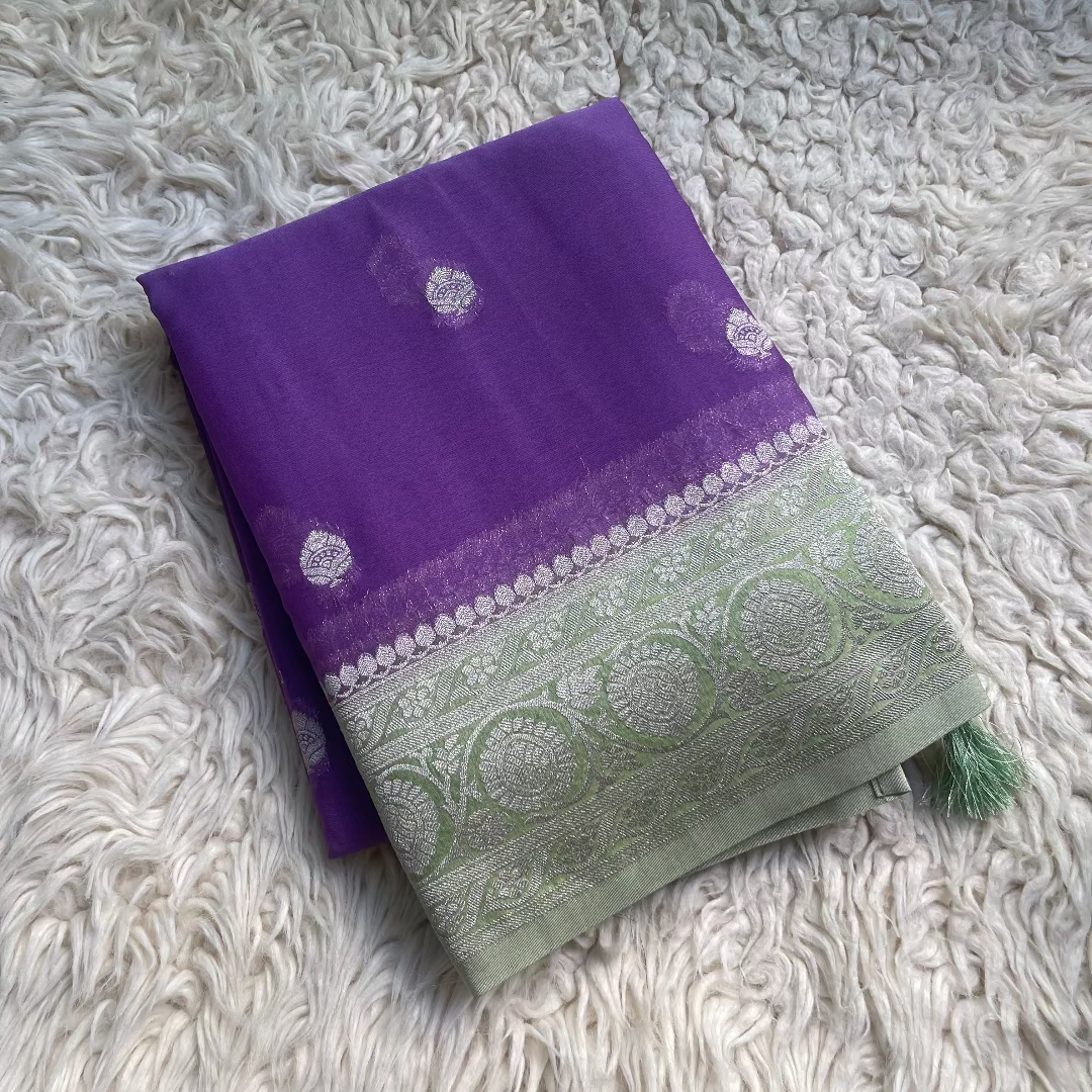 Pure Chiffon Saree With Matching Color Borders
