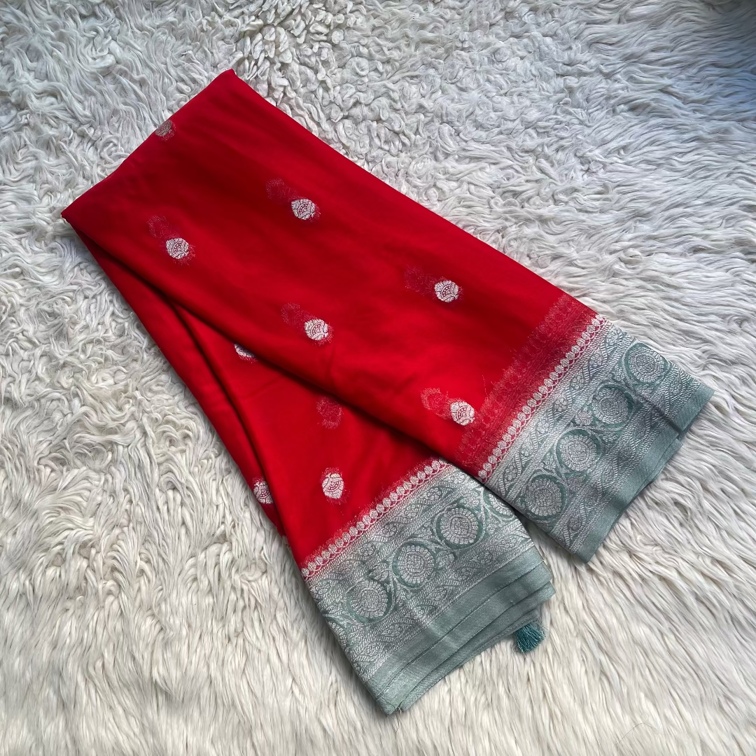 Pure Chiffon Saree With Matching Color Borders