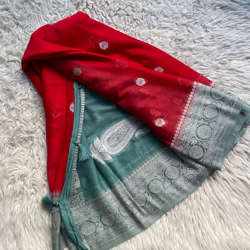 Pure Chiffon Saree With Matching Color Borders