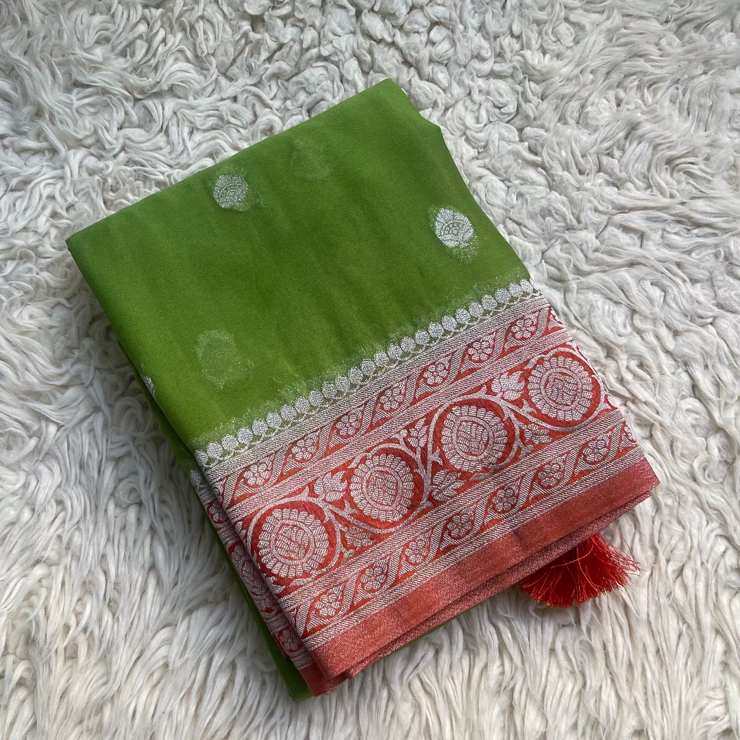 Pure Chiffon Saree With Matching Color Borders