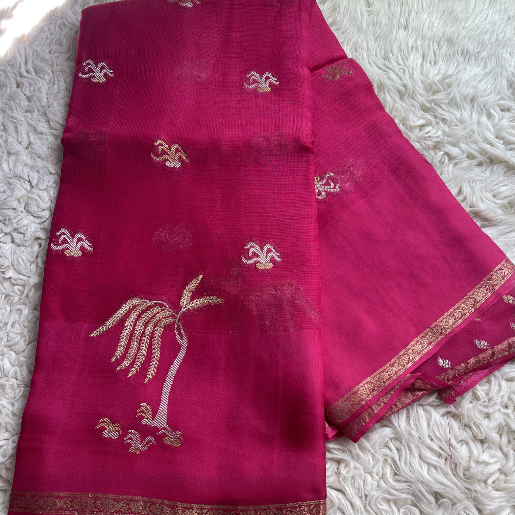 Manipuri Pink Saree With Gold Embroidery