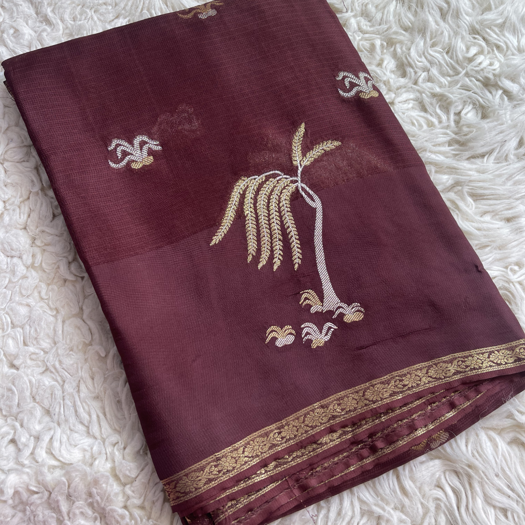Manipuri Brown Saree With Gold Embroidery