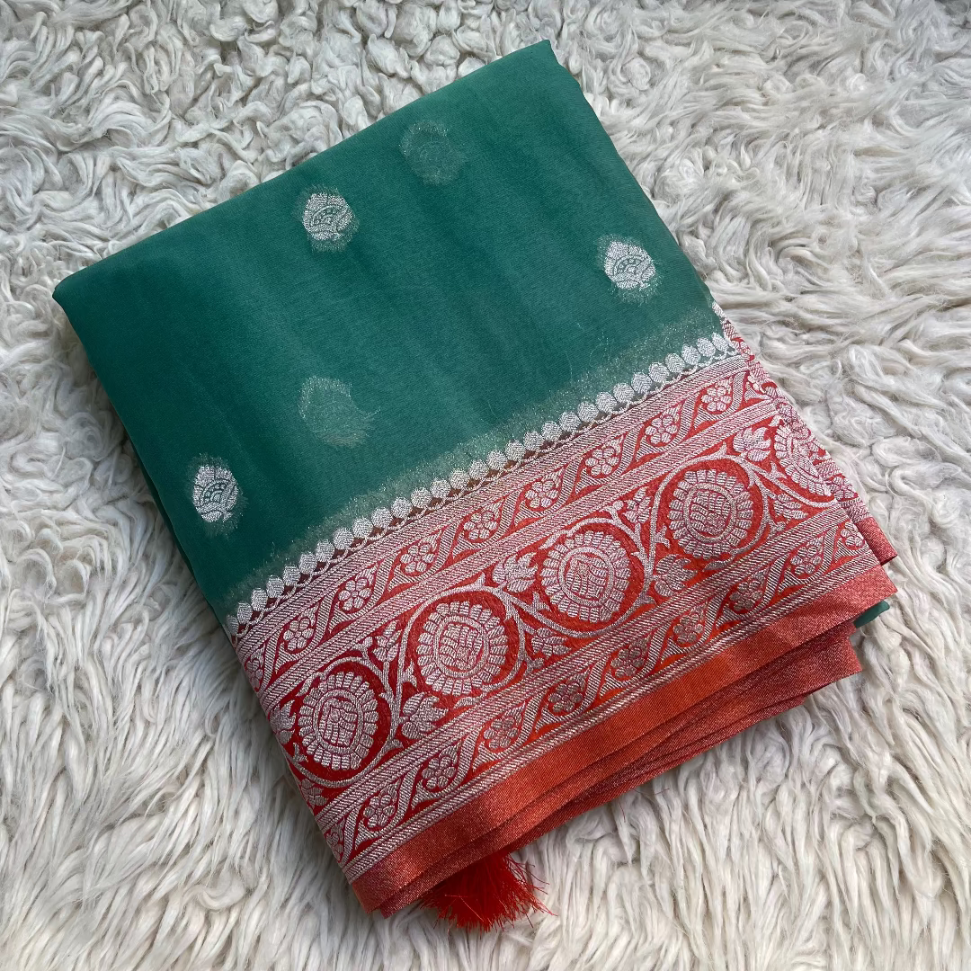 Pure Chiffon Saree With Matching Color Borders