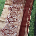 Golden Tissue Saree In Brown With Rich Pallu
