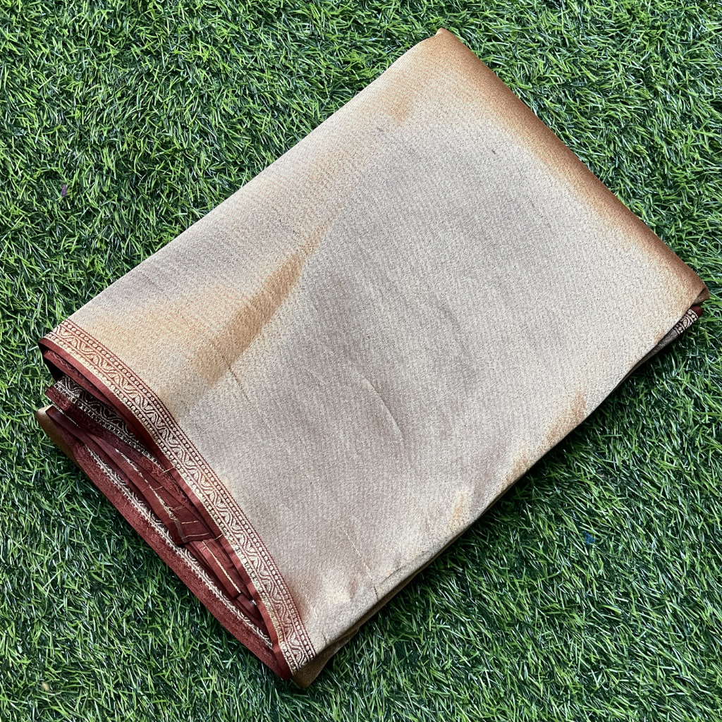 Golden Tissue Saree In Brown With Rich Pallu