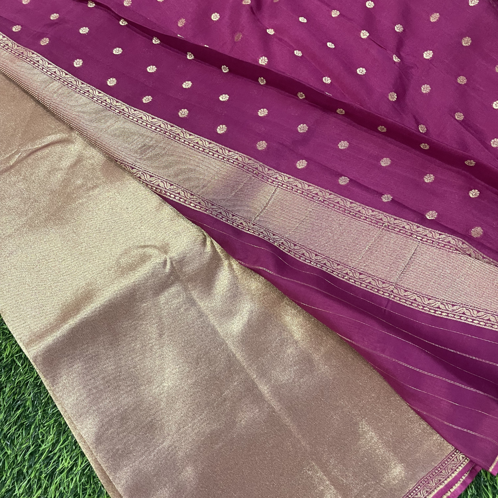 Golden Tissue Saree In Majenta Colour With Rich Pallu