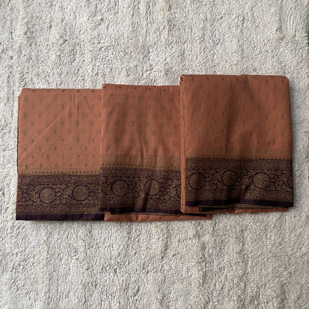 Crape Butta Banarasi Georget Peach With Purple Contrast Colour Saree