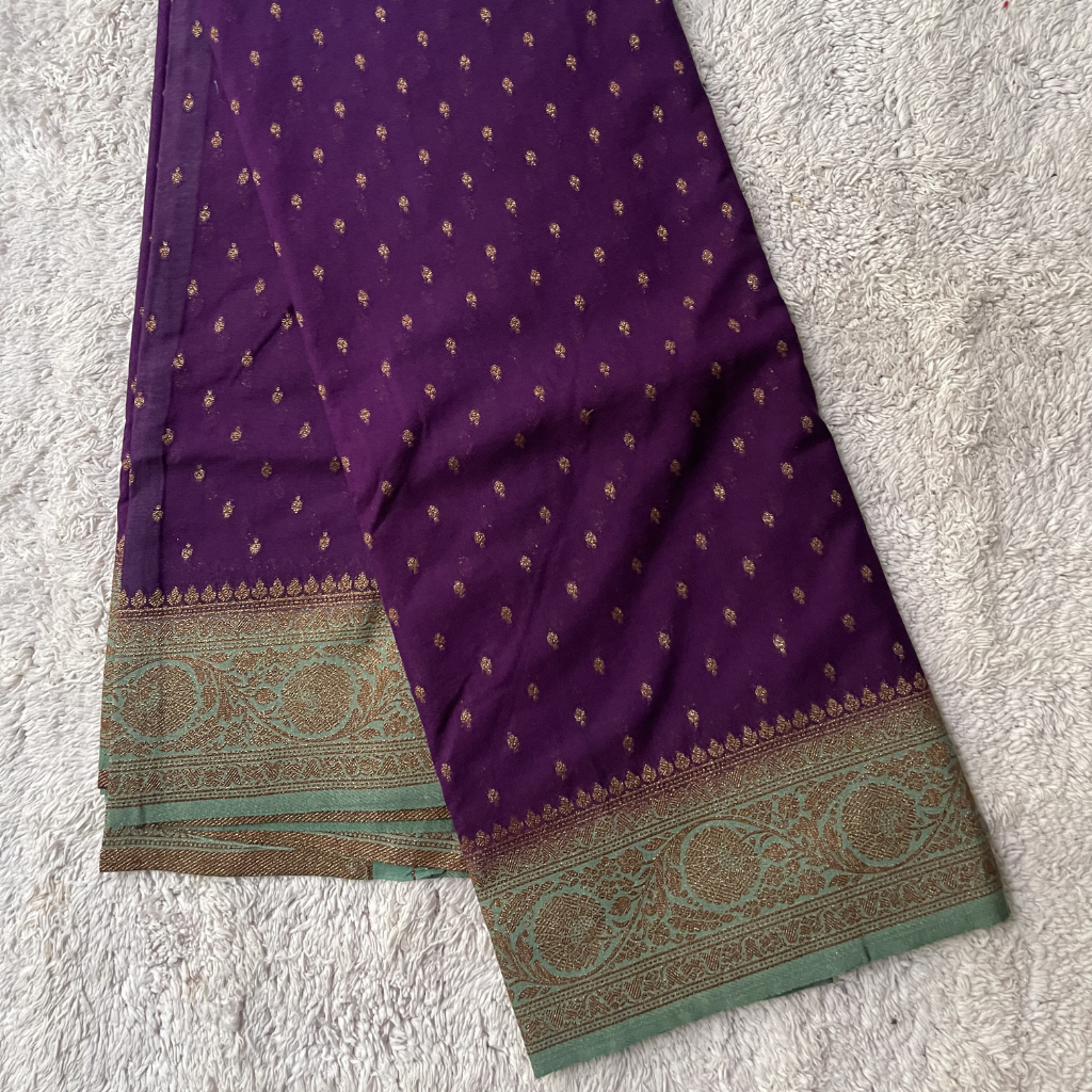 Crape Butta Banarasi Georget Purple With Seagreen Contrast Colour Saree