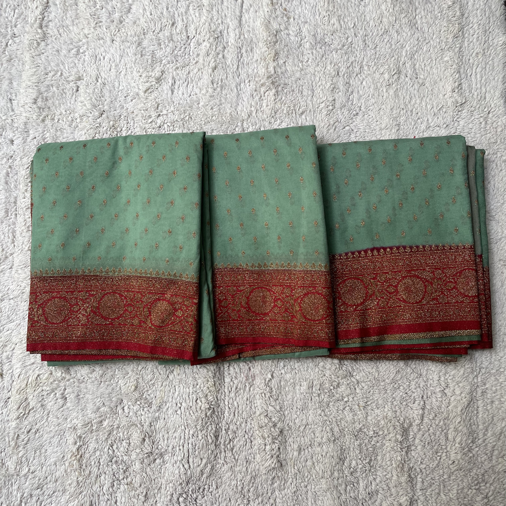 Crape Butta Banarasi Geogrt Seagreen With Red Contrast Colour Saree